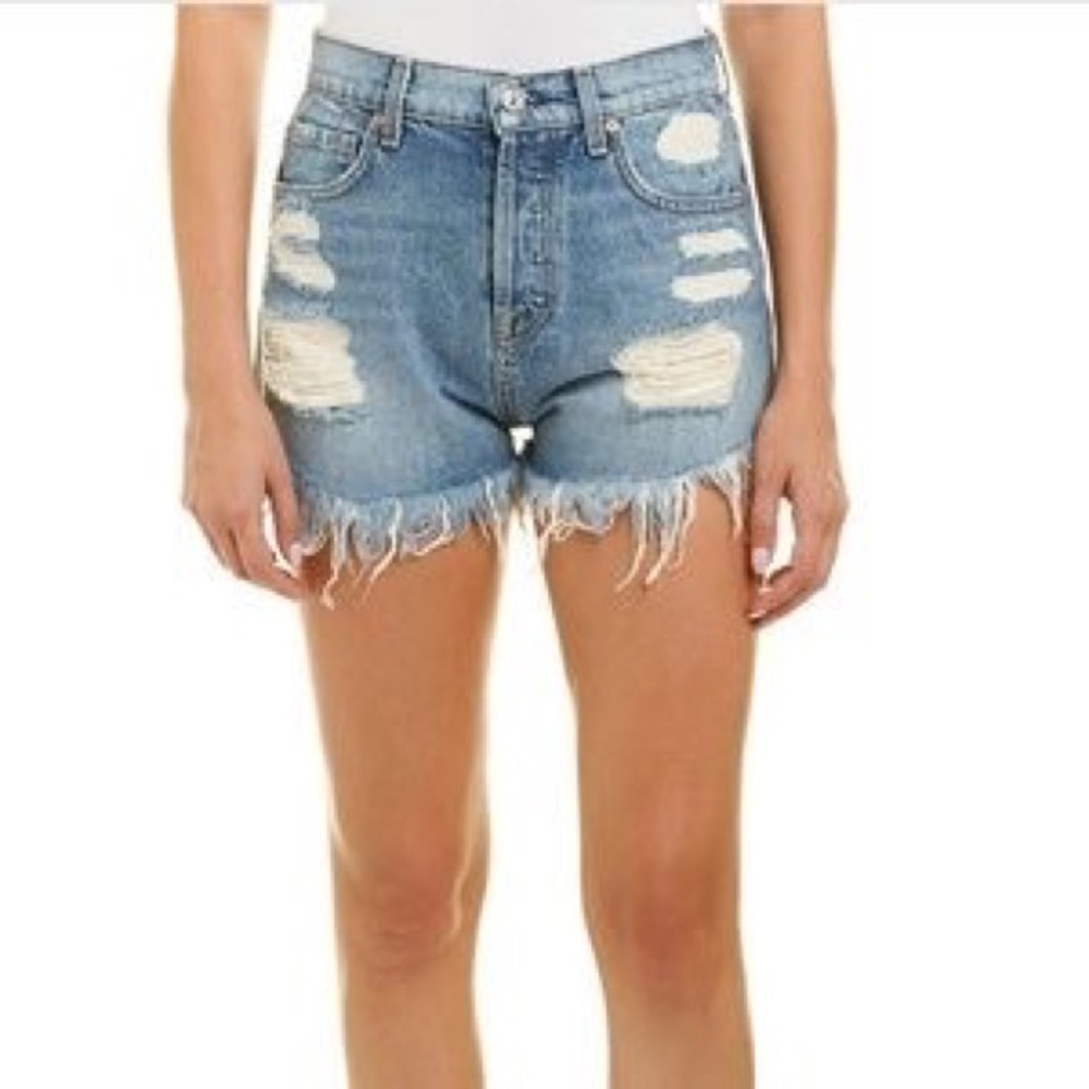 7 For All Mankind Light Blue Distressed Denim Jean Shorts
